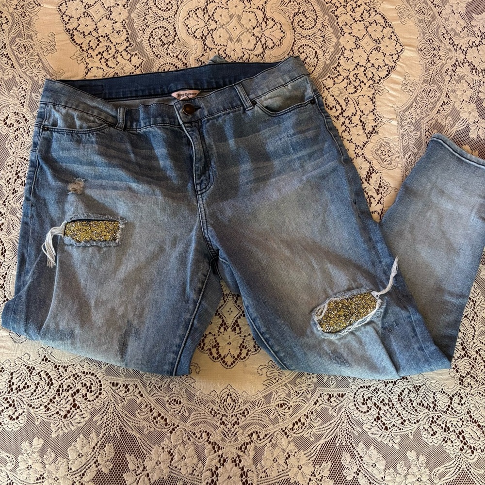 juicy couture jeans with sparkle patches size 14